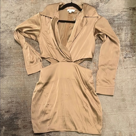 Anthropologie Mable Satin Twist Front Cutout Mini Shirt Dress Size M - Picture 2 of 8